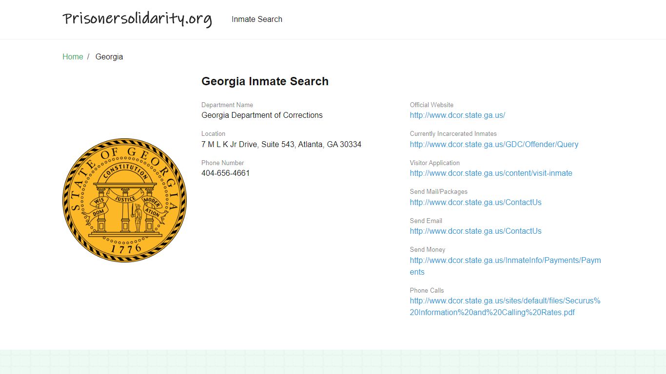 Georgia Inmate Search – Georgia Department of Corrections ...