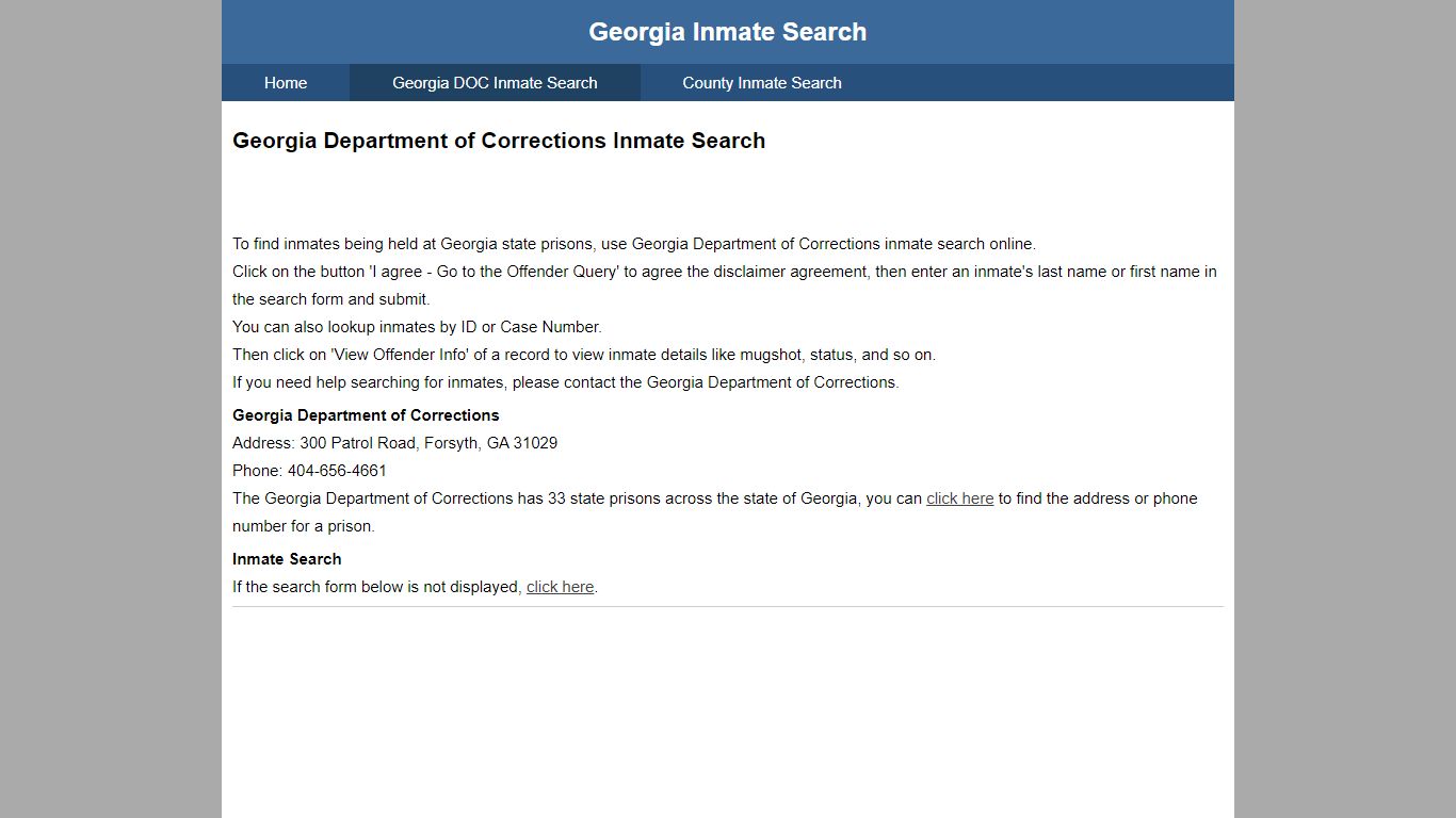 Georgia Department of Corrections Inmate Search